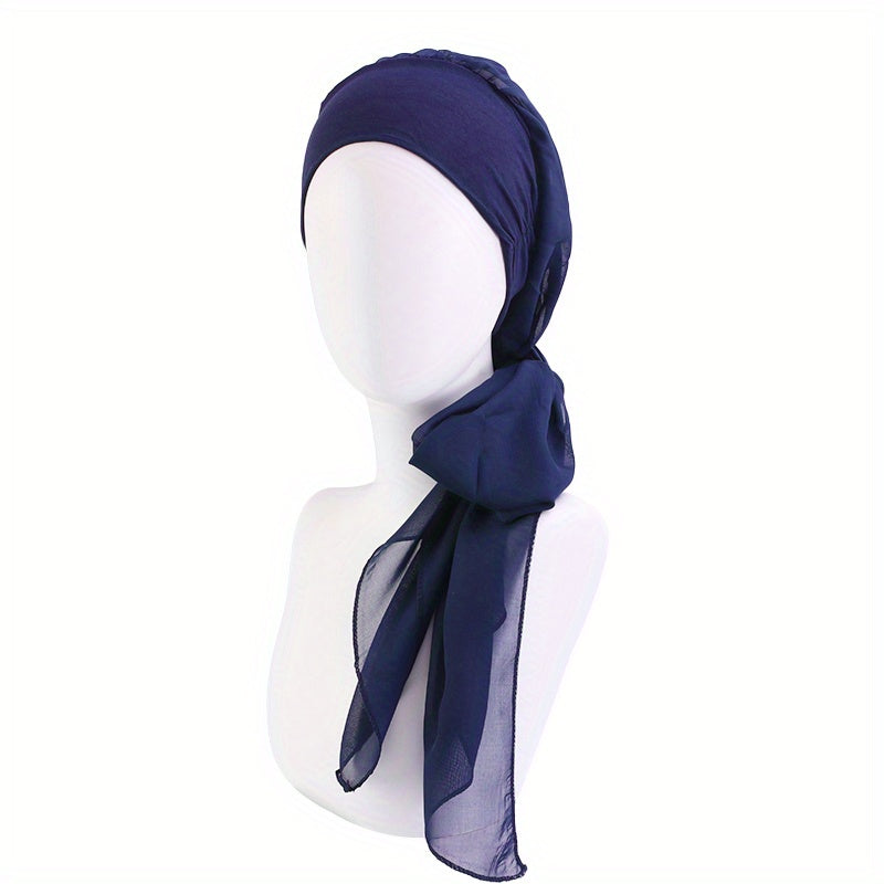Floral Print Chiffon Bonnet Long Hair Lace Up Head Scarf