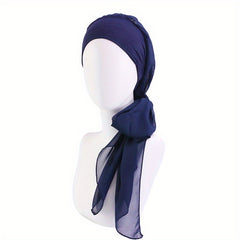 Floral Print Chiffon Bonnet Long Hair Lace Up Head Scarf