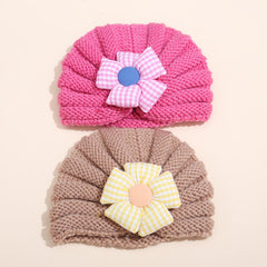 Kids Warm Candy Plaid Flower Beanie for Autumn & Winter