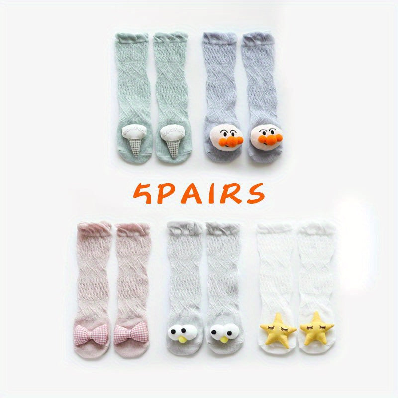 5 Pairs Kids Mesh Knee High Socks Cartoon Doll Stockings Anti-mosquit Stockings