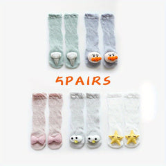 5 Pairs Kids Mesh Knee High Socks Cartoon Doll Stockings Anti-mosquit Stockings