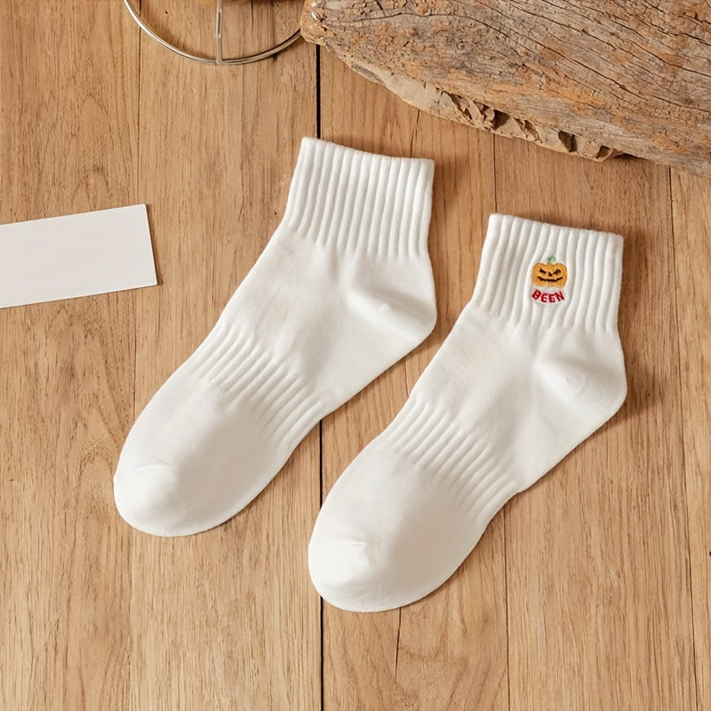2 Pairs Pumpkin Print Socks Halloween Short Socks Women's Stockings