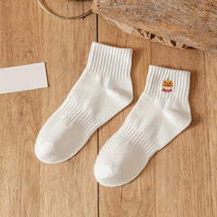 2 Pairs Pumpkin Print Socks Halloween Short Socks Women's Stockings