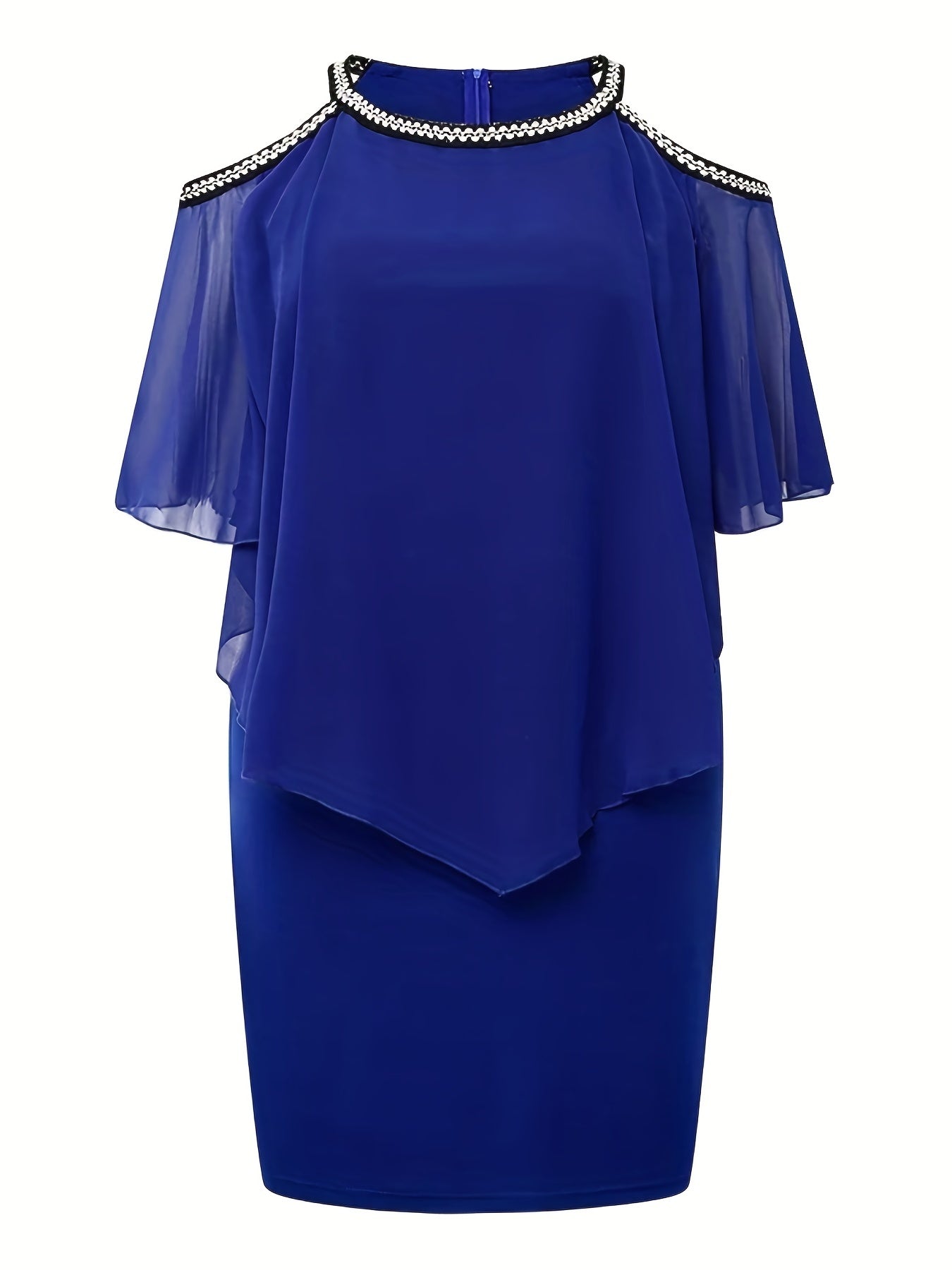 Contrast Lace Cold Shoulder Mesh Cloak Dress