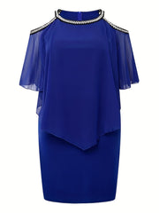 Contrast Lace Cold Shoulder Mesh Cloak Dress