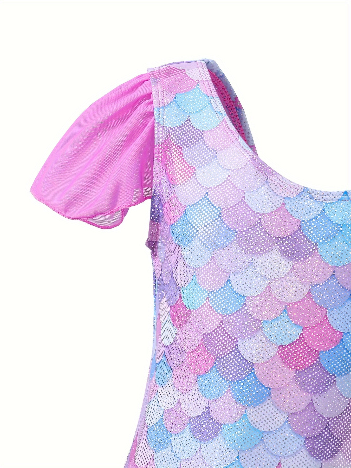 Fish Scale Print Gymnastics Leotard with Flutter Trim