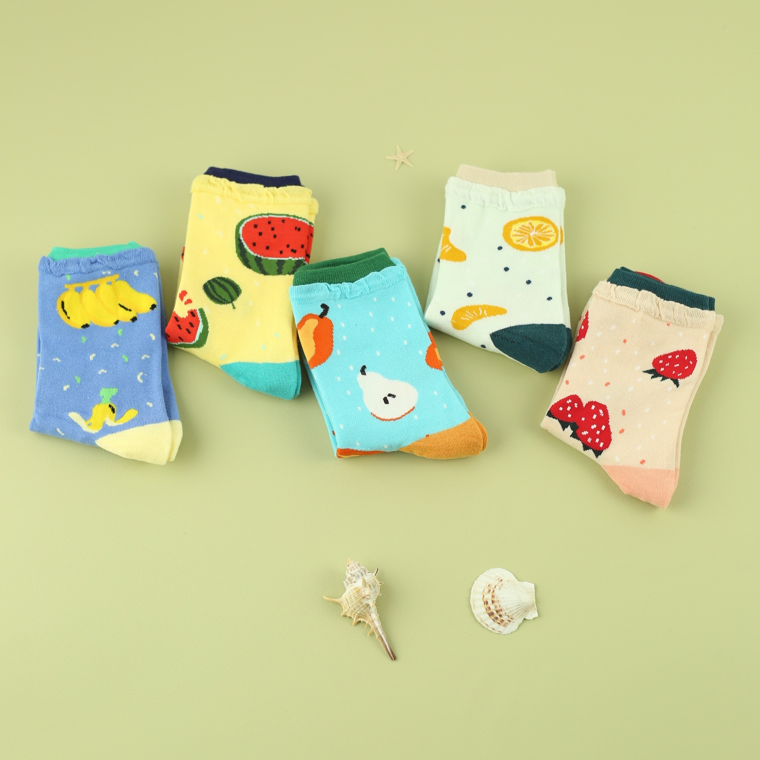 5 Pairs Fruit Print Socks Women's Stockings & Hosiery