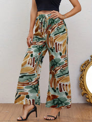 Abstract Print Wide Leg Pants Casual Drawstring Waist Random Print Pants
