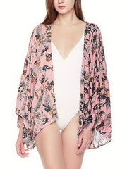 Floral Print Beach Cover Up Kimono Cardigan Women's Swimwear