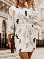 Feather Print Long Sleeve Bodycon Dress