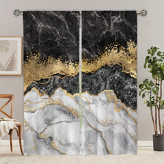 Marble Printed Window Curtain Grey Marble Pattern Rod Pocket Window Drapes