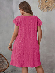 Casual Dress Women's Plus Solid Crinkle Cap Sleeve V Neck Dress