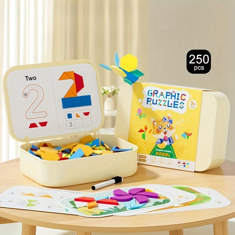 250pc Magnetic Geometric Puzzle Building Blocks for Kids - Back to School Gift