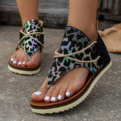 Leopard Print Thong Sandals Women Anti Slip Lightweight Flat Sandals