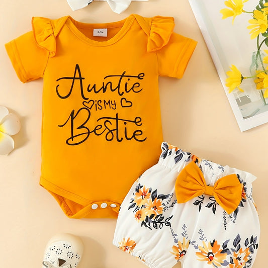3pcs Baby Girls Auntie Is My Bestie Set