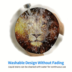 Flame Lion Pattern Mouse Pad Round Mouse Mat Non Slip Rubber Base Mousepad