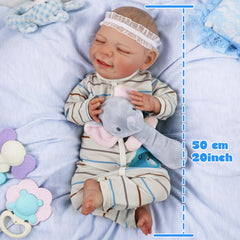 20'' Doll Bebe Reborn Baby Lifelike Sleeping Newborn Striped Cat Clothes