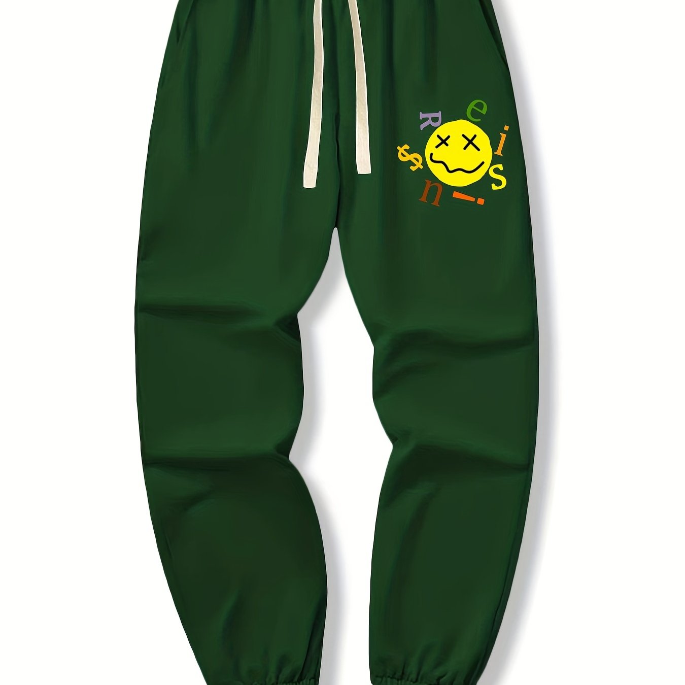 Yellow Face Print Drawstring Sweatpants Loose Fit Casual Joggers