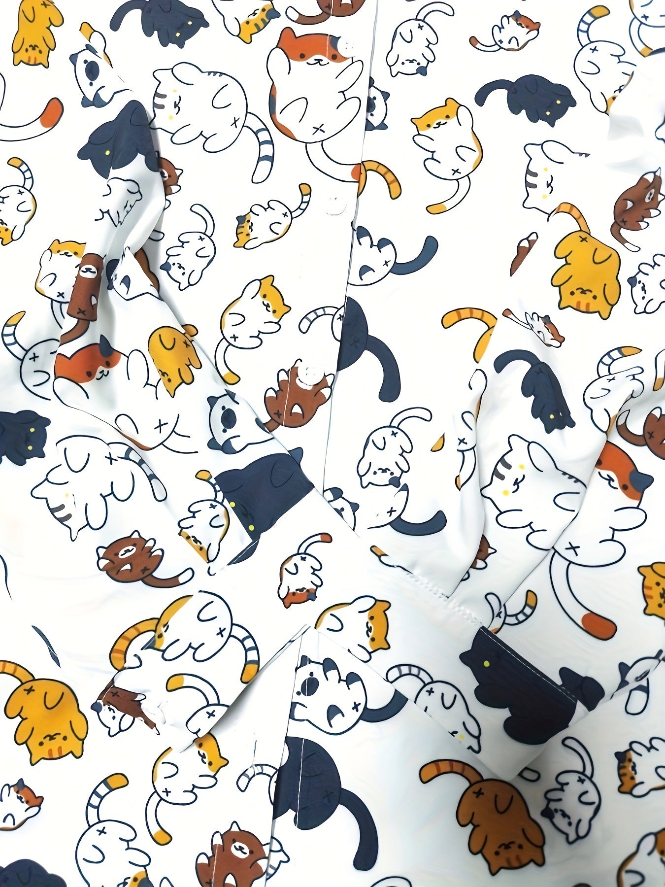 Cat Print Long Sleeve Button Up Top