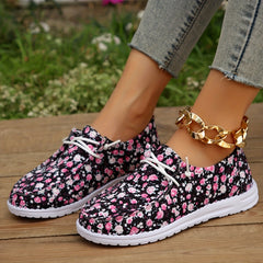 Floral Pattern Canvas Loafers Lace Up Slip On Shoes