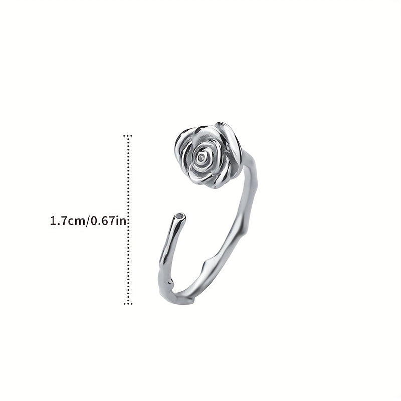S925 Sterling Silver Thorns Rose Open Ring For Girls