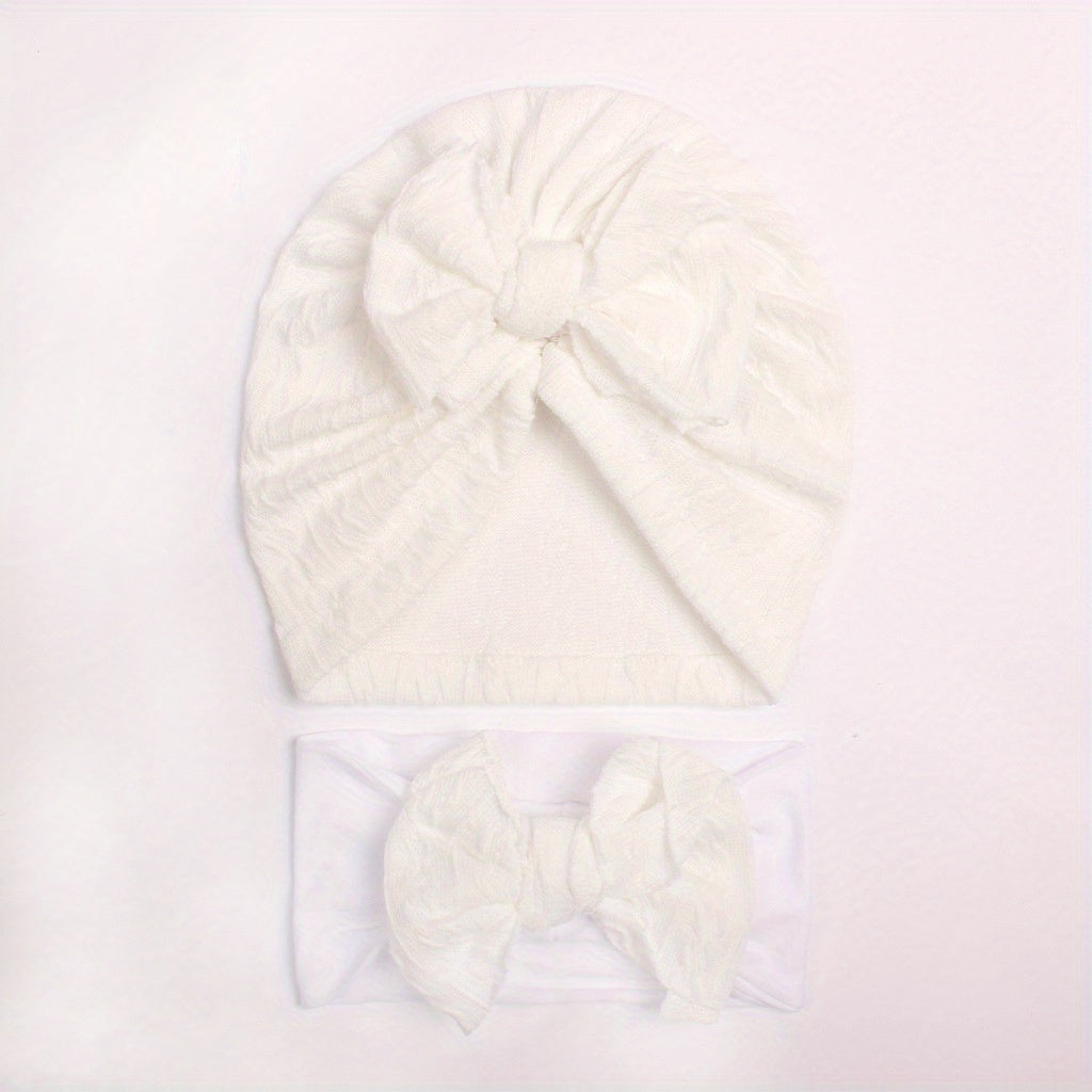 2 Baby Threaded Hat & Bow Hair Tie Hair Accessories All Seasons