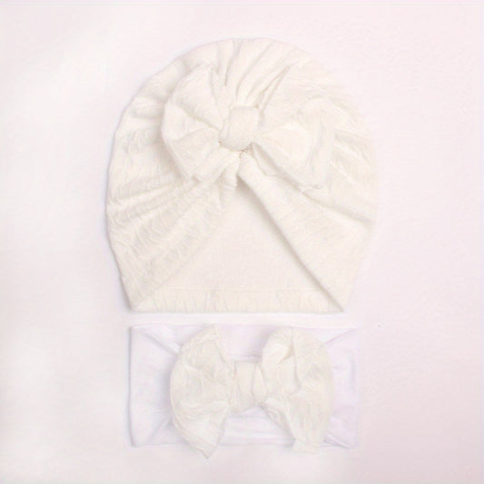 2 Baby Threaded Hat & Bow Hair Tie Hair Accessories All Seasons