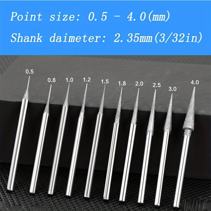 10pcs Diamond Mounted Grinding Head Burrs Stone Carving Bits for Rotary Tools
