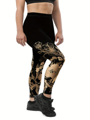 Sporty Plus Size Floral Print Skinny Leggings