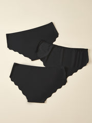 3 Pack Plus Size Lace Mid Waist Seamless Briefs Women's Stretch Panties