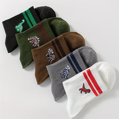 Dinosaur Print Striped Socks Women's Stockings