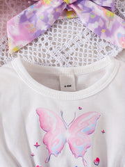 Girls Butterfly Print Pleated Dress for Summer