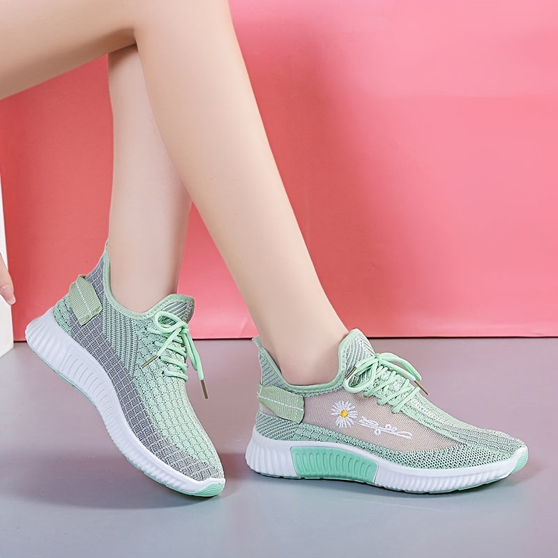 Women's Daisy Mesh Low Top Sneakers Breathable Lace Up Running Shoes