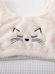 Cat Print Plush Pajama Set Tank Top & Shorts Women's Sleepwear