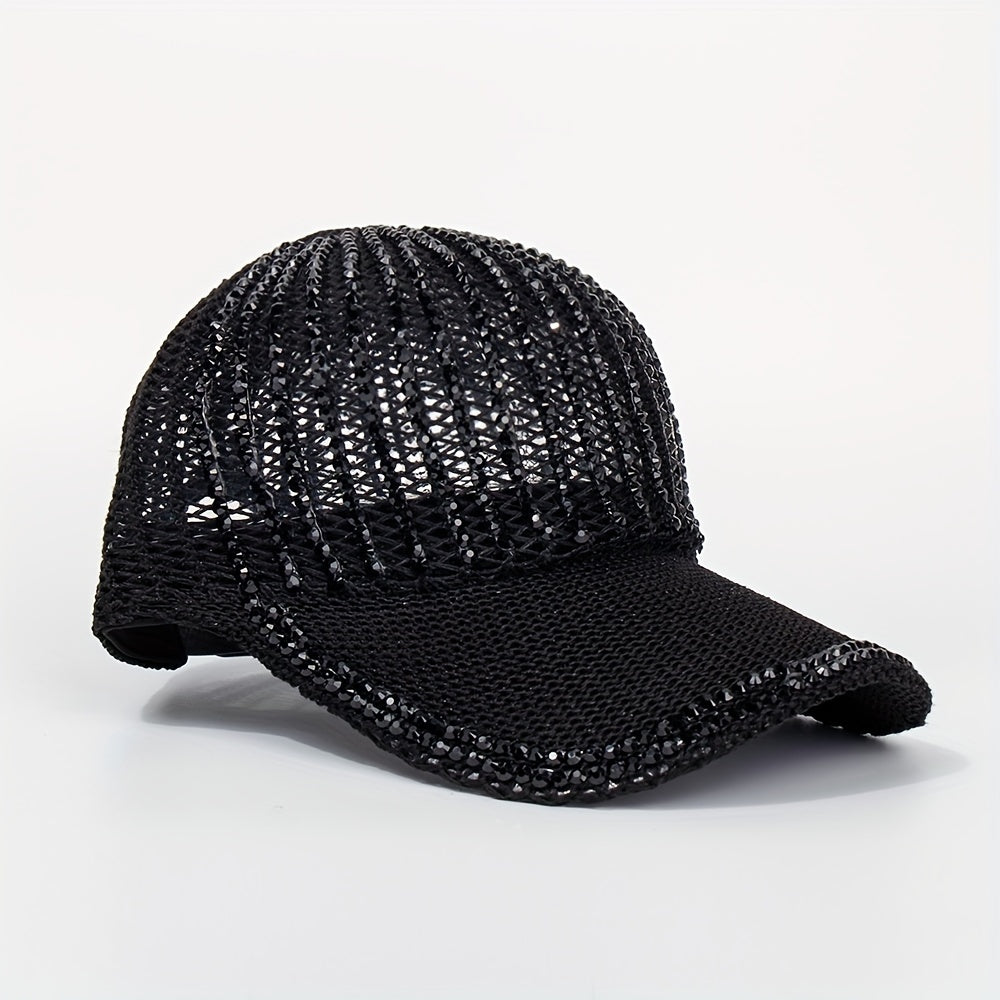 Breathable Rhinestone Baseball Cap Adjustable Sun Hat for Women