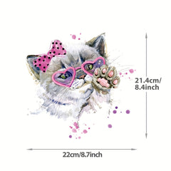 Cat Heat Transfer Vinyl Sticker DIY Iron Decal Heart Glasses Bow