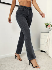 Dark Grey Flare Jeans Bell Bottom Wide Leg Ripped Denim