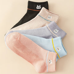 5 Pairs Bunny Print Crew Socks Women's Stockings