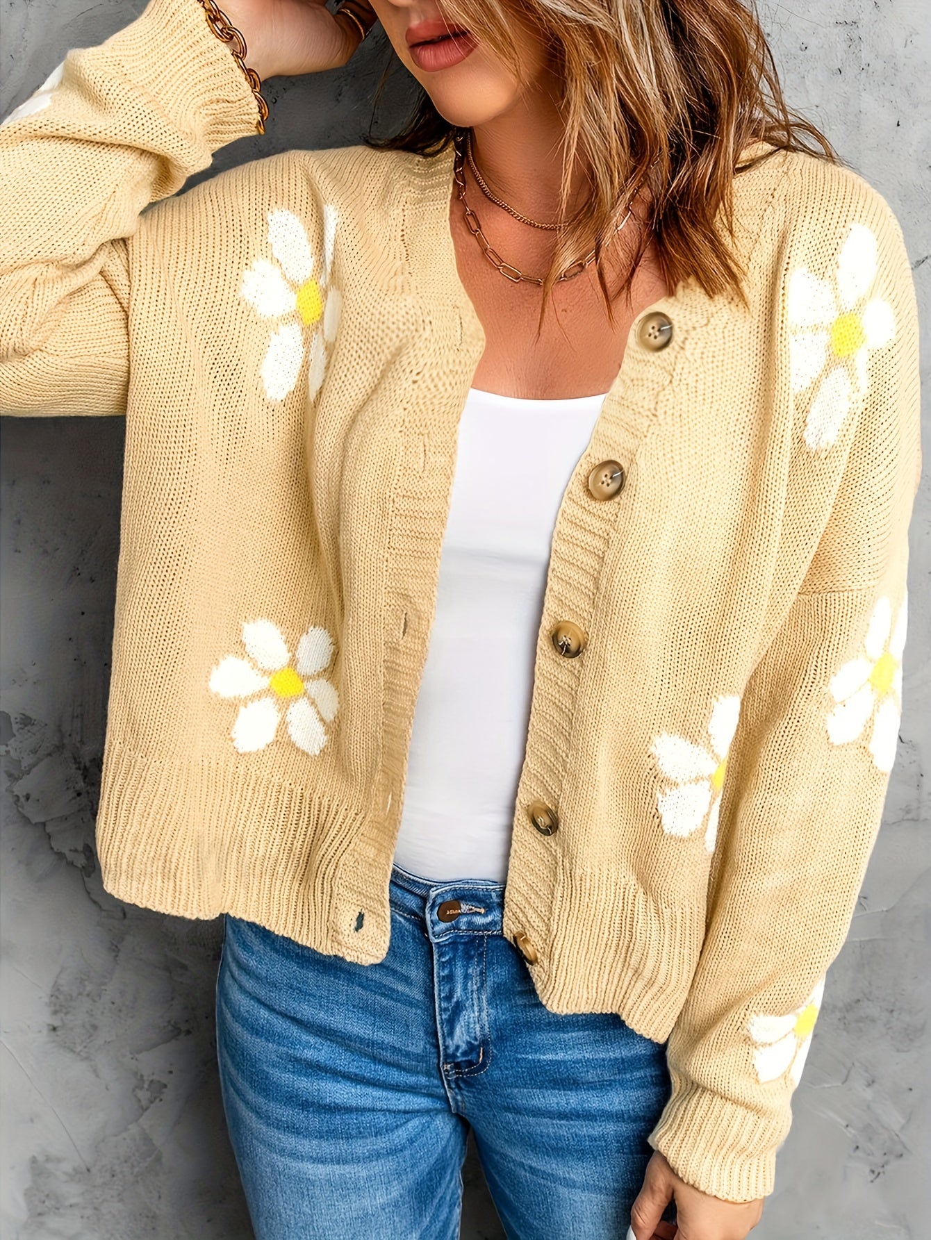Floral Print Button Up Long Sleeve Cardigan