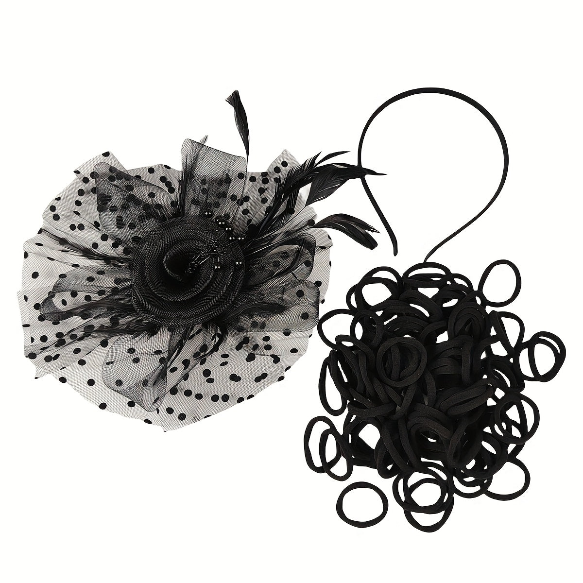 Pink Floral Fascinators Hat & Hair Ties Mesh Feather Hair Clips for Women