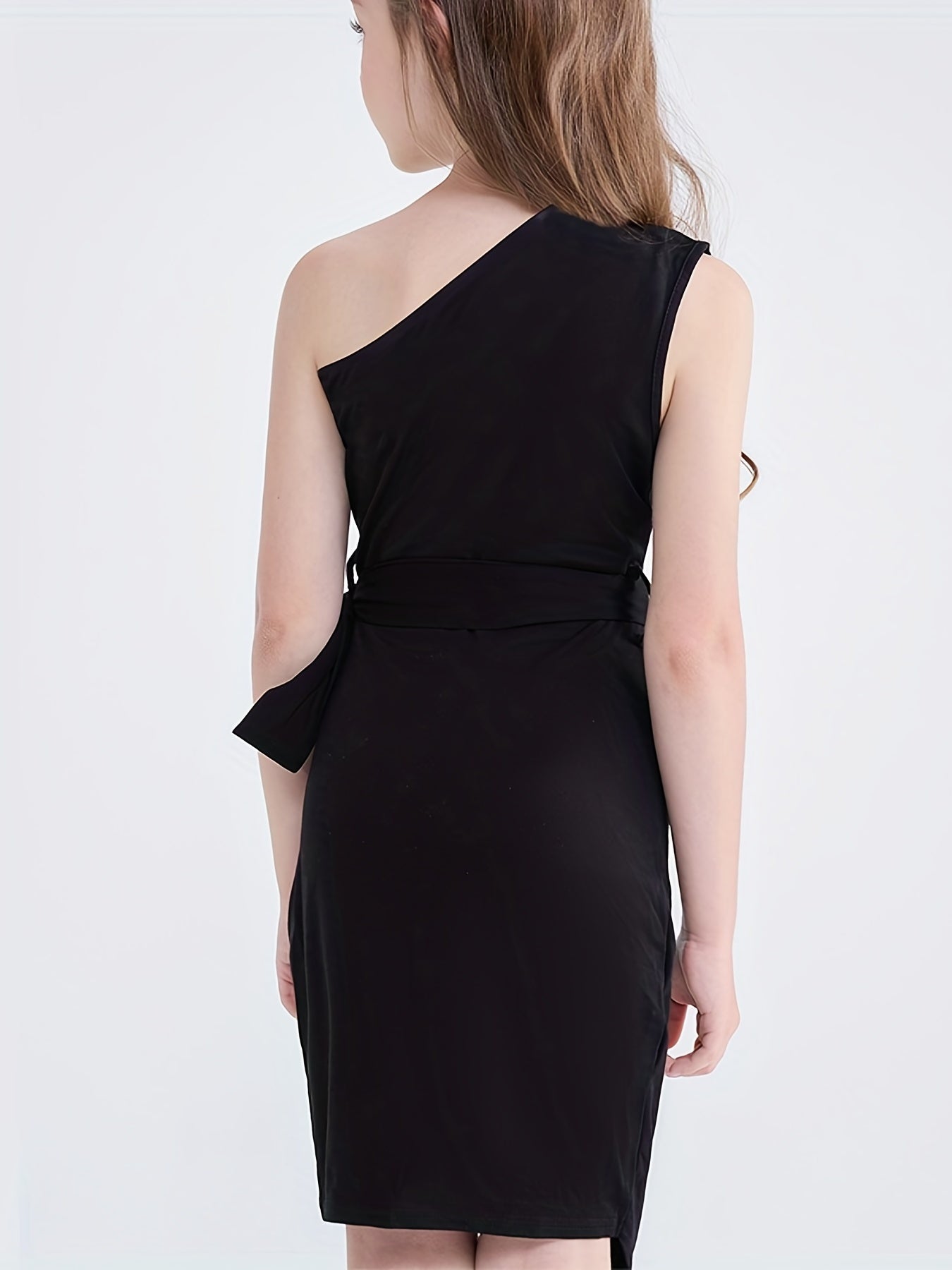 One Shoulder Cut Out Bodycon Dress with Belt for Girls