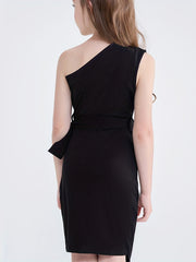One Shoulder Cut Out Bodycon Dress with Belt for Girls