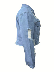 Ripped Button Up Denim Jacket