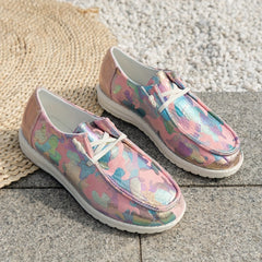 Sequins Detail Flat Slip On Low Lace Up Round Toe Shoes