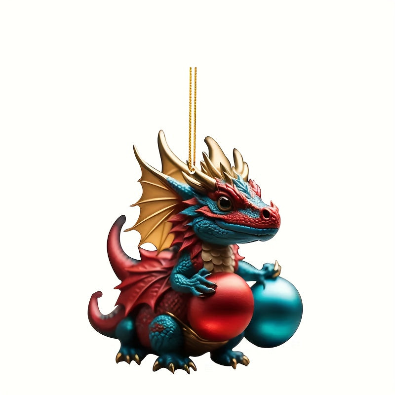 Christmas Dragon Acrylic Pendant Art Deco Car Pendant Backpack Decoration