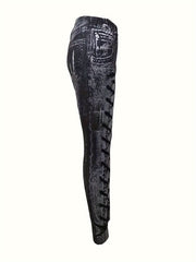 Hourglass Denim Print Skinny Leggings Casual Stretchy Leggings