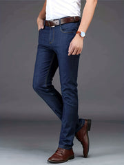 Business Casual Mens Straight Leg Stretch Denim Jeans with Pockets