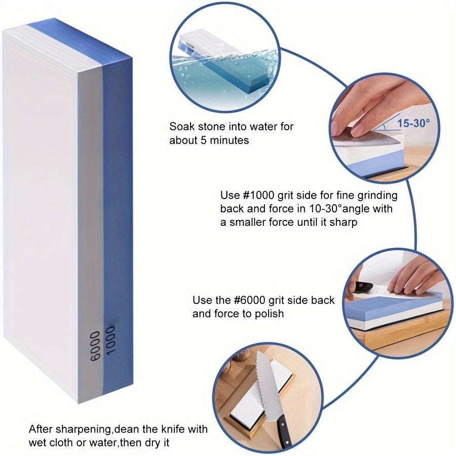 Double Sided Sharpening Stone with Bamboo Base Scissor Sharpener