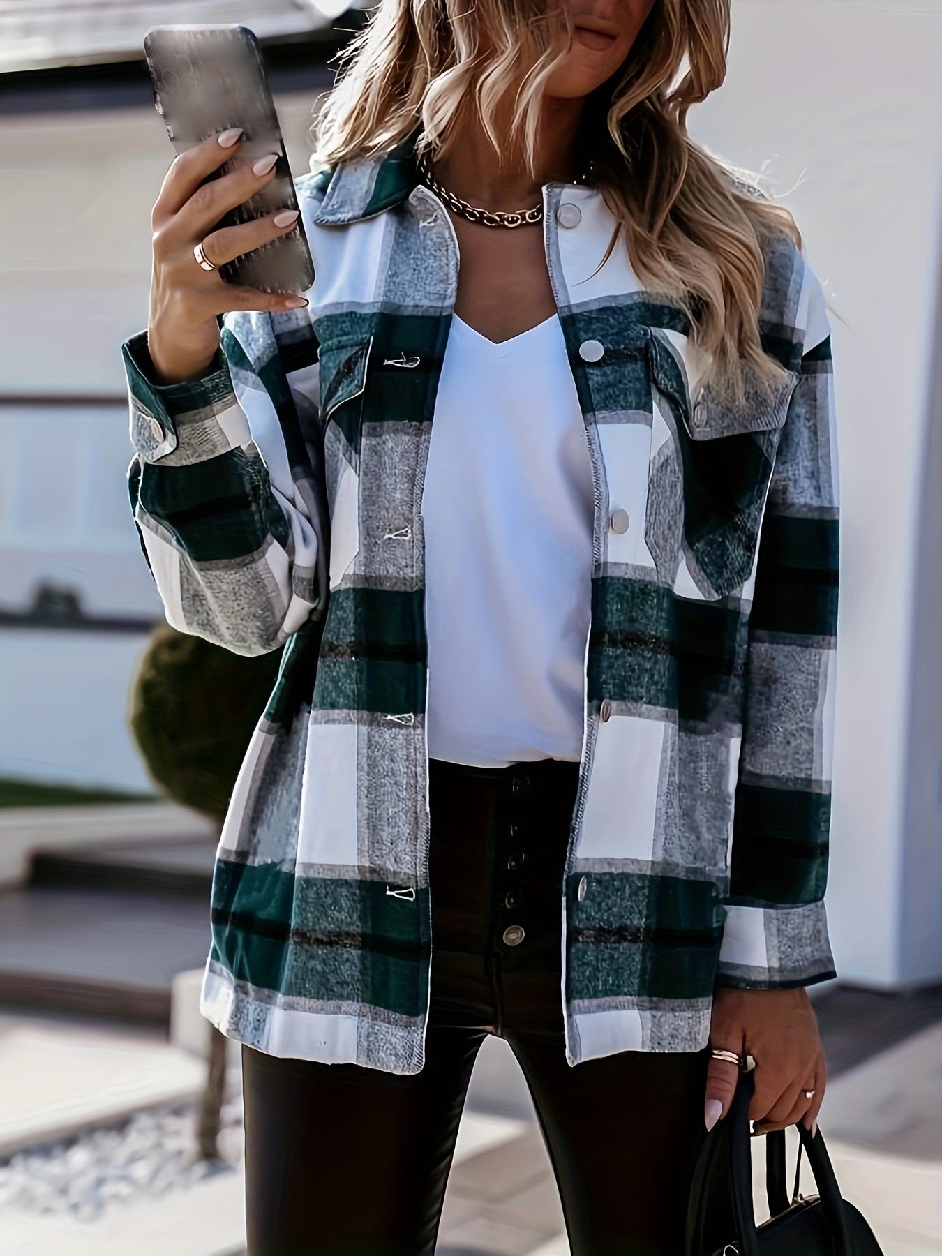 Plaid Long Sleeve Button Blouses Top For Women