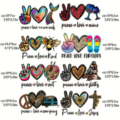 8pcs Peace Love Wine Iron On Thermal Stickers DIY Heat Transfer Stickers